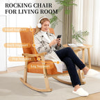 SAETSFEG Rocking Chair for Nursery with Lumbar Pillow, Upholstered Accent Chair with Solid Rubberwood Frame, Living Room & Bedroom, Cozy Reading Chair for Small Spaces, Orange