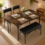 4 EVER WINNER Dining Table Set for 4, Kitchen Table with Upholstered Chairs and Bench, 4-Piece Kitchen Table and Chairs for Small Spaces, Dining Room, Rustic Brown