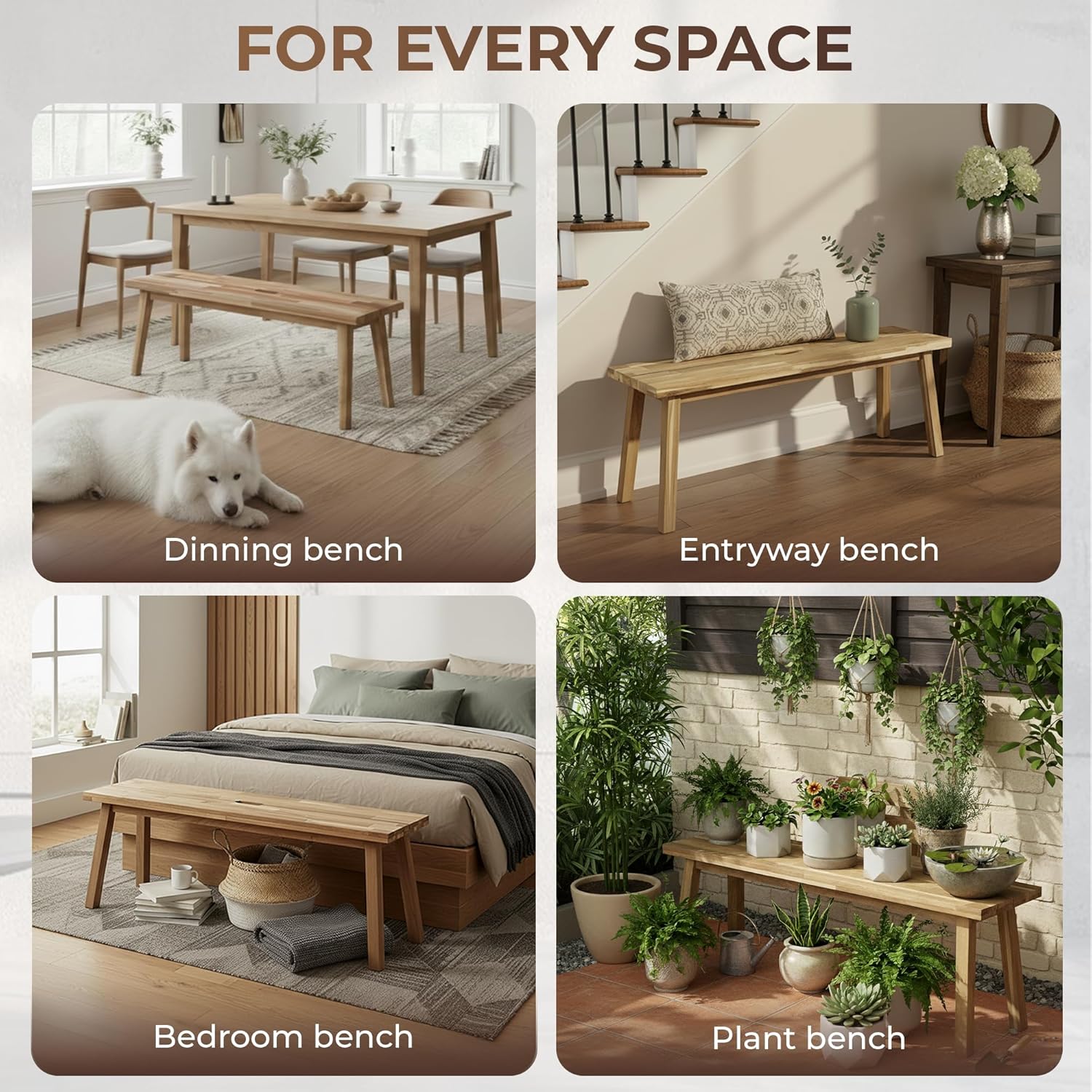 ARROWSTONE Solid Wood Bench for Entryway, Bed Bench, Dining, Plant Stand - Wooden Bench Indoor (47 inches)