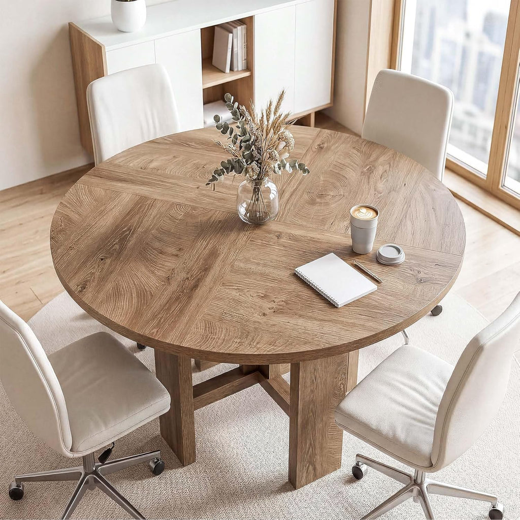 LITTLE TREE 47 inch Round Dining Table, Round Kitchen Table for 6, Farmhouse 47" Dinner Room Tables, Rustic Circle Tables for Kitchen, Dining