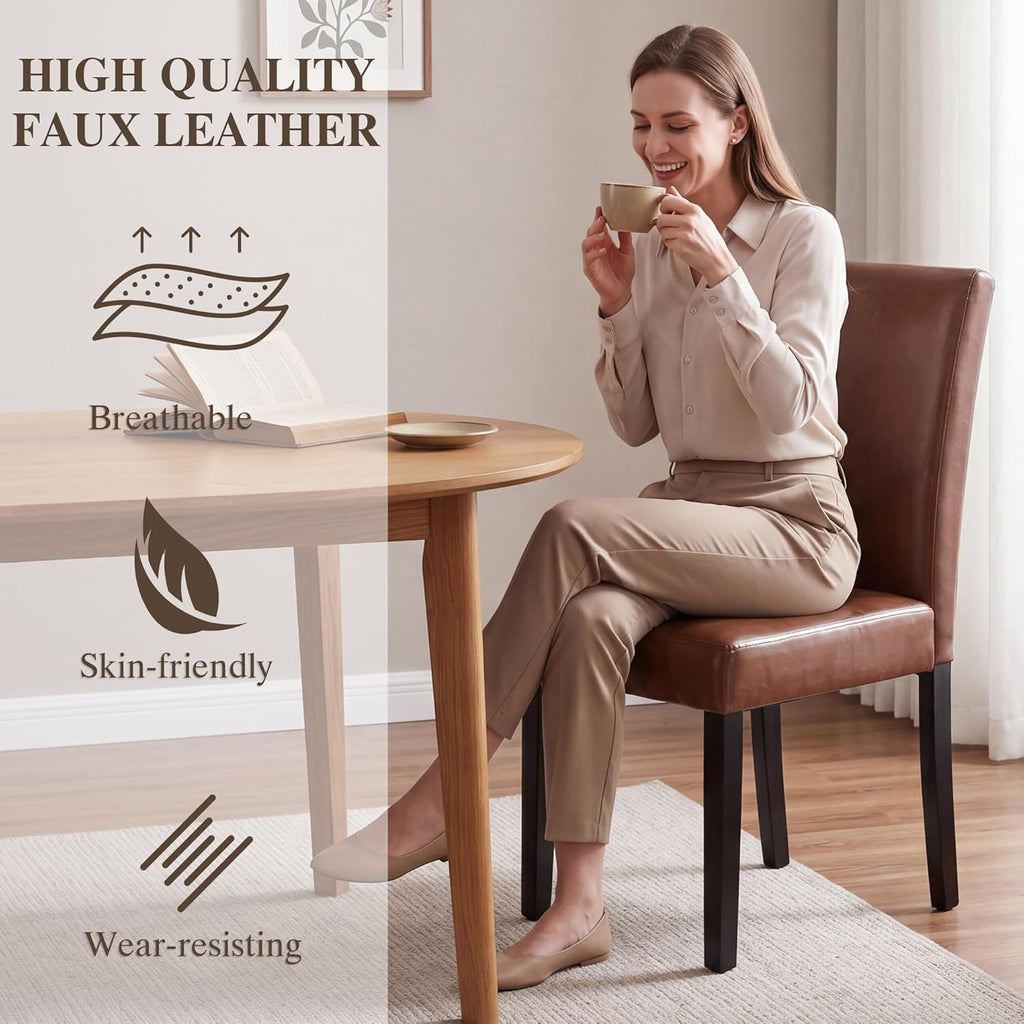 LSSBOUGHT Modern Dining Chair Urban Style Linen Kicthen Chairs with Solid Wood Legs for Dining Room and Restaurant (Brown, Set of 6)