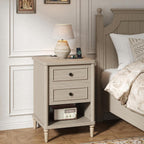 Bestier Night Stand with Charging Station, 26.7" H Farmhouse Nightstand with 2 Drawers & Open Shelf, Solid Wood Nightstand with AC Outlets, USB & USB-C Ports, Bed End Tables for Bedroom, Cream Oak