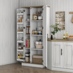 70" Tall Kitchen Pantry Cabinet, Modern Storage Cabinet with 6 Spice Racks and Adjustable Shelves, Freestanding Cupboard for Living Room, Dining Room, Cream White,15.7 * 31.5 * 69.8