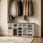 DINZI LVJ Shoe Storage Bench, 20-Cubby Shoe Rack Bench with Cushion, Fully Adjustable Shelves, Shoe Organizer for Closet, Entryway, Mudroom, Hallway and Garage, White