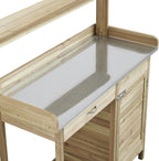 costoffs Potting Bench Wood Garden Potting Table with Cabinet and and Drawers Outdoor Metal Surface Work Bench for Greenhouse with Hooks and Shelf, Light Green