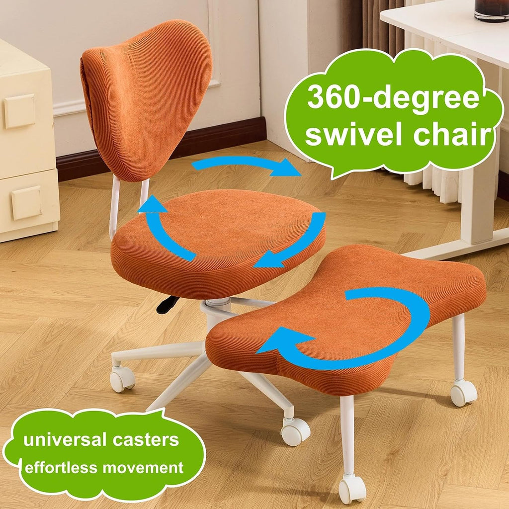 Ergonomic Cross Legged Office Chair with Wheels, 360° Swivel Adjustable Height Meditation Chair, Kneeling Posture Seat with High Back & Lumbar Support for Home Office, Yoga, Study(Orange)