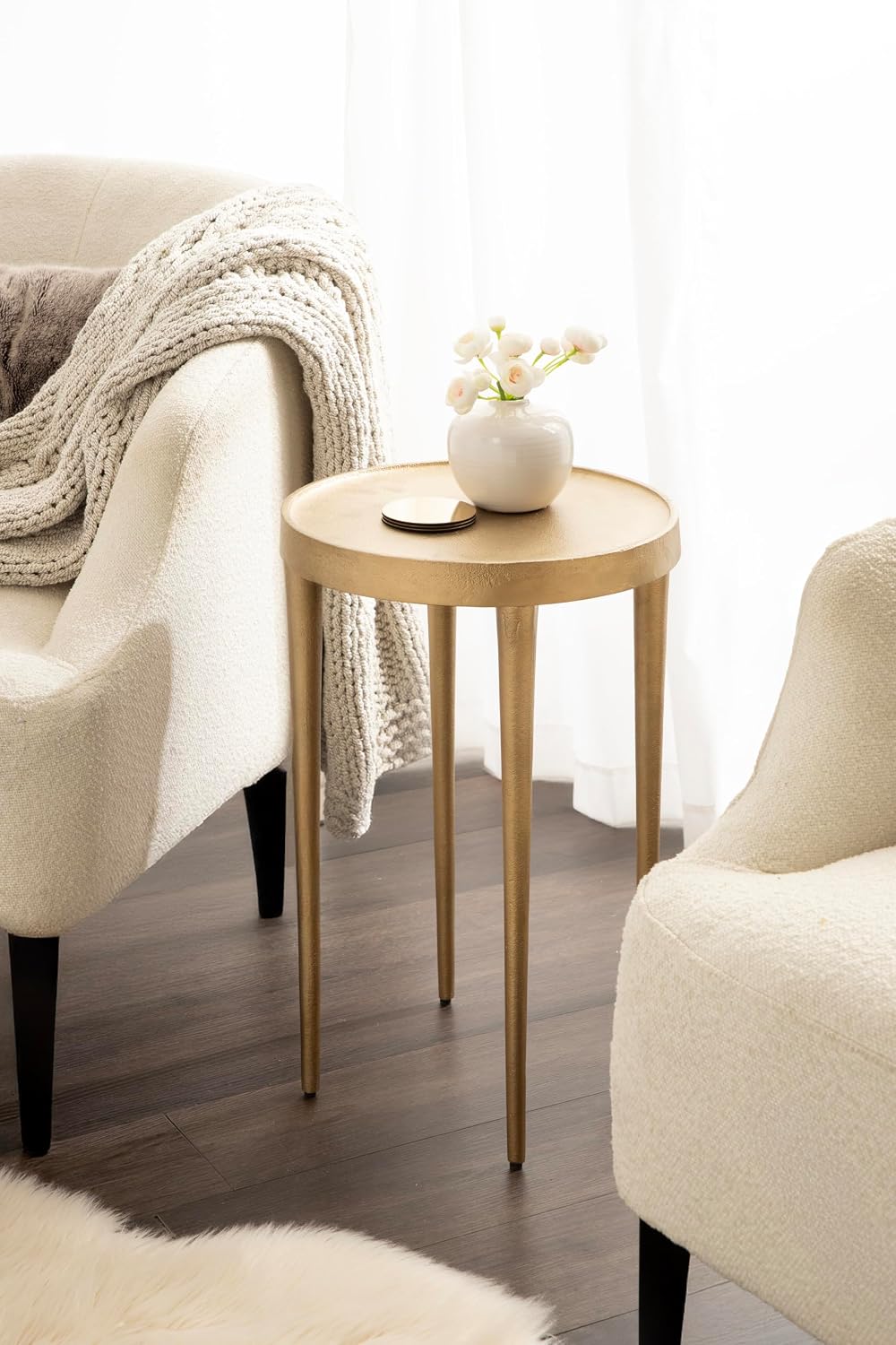 Kate and Laurel Rava Modern Metal Round Side Table, 14 x 14 x 22, Gold, Cast Aluminum Accent Table for Use as Indoor Plant Stand or Living Room Decor Piece