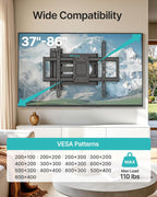 Pegzone Long Arm TV Wall Mount for 37-86 Inch TVs, 38 Inch Extra Long Extension TV Bracket, Swivel Tilt Full Motion TV Wall Mount Fit Max VESA 600 x 400mm, Heavy Duty Up to 110lbs, Single Stud