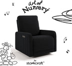 Storkcraft Kyoto Deluxe Extra-Wide Power Recliner Swivel Glider – Premium Electronic Nursery Wide Glider Rocking Chair, Oeko-TEX 100 Certified, Includes Dual-USB Charging Port (Black Boucle)