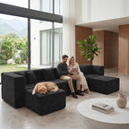MONVANE 130'' Oversized Boneless Sectional Couches for Living Room, 6-Seat U Shaped Cloud Couch, Modular Sofa with Ottoman & 6 Throw Pillows, Comfy Chenille, No Assembly Required, Black