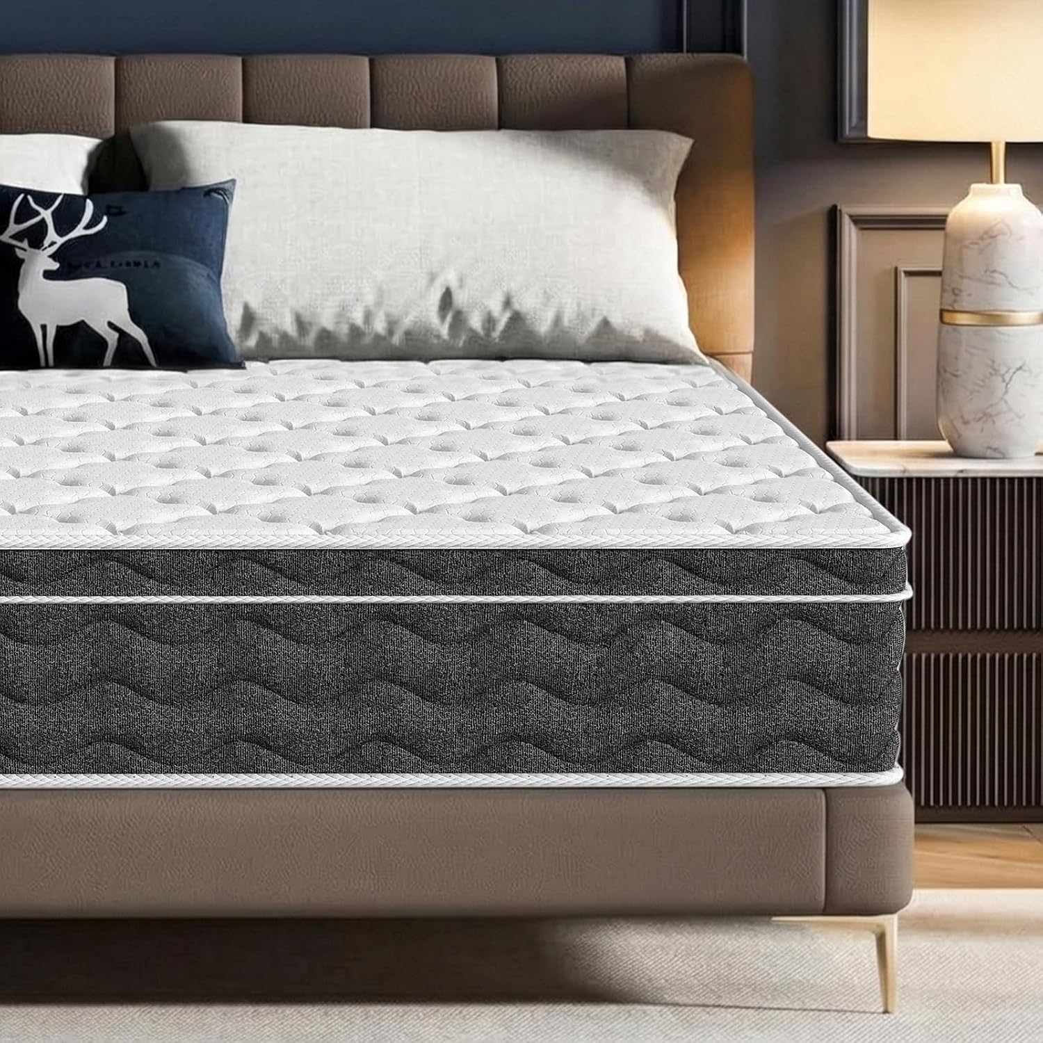 Queen Size 12 Inch Medium Firm Hybrid Mattress with Cooling Gel Memory Foam, CertiPUR-US Certified Mattress in a Box Pressure Relief Removable Cover No Fiberglass
