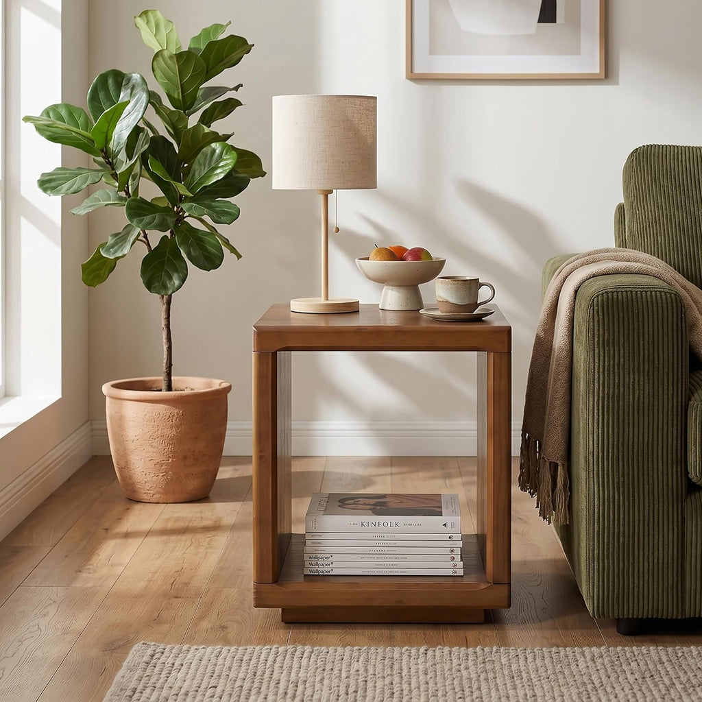 Christopher Knight Home Cubes Modern Coffee Table with Storage, Wooden Square Side Table, Living Room Sofa End Table, Walnut