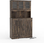 Garvee Rustic Brown Kitchen Pantry Cabinet with Charging Station, Farmhouse Freestanding Kitchen Hutch Cupboard Storage Cabinet with Countertop for Living Room 15.2 in d× 40.35 in w× 70 in h