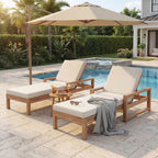 Outdoor Chaise Lounge Chair Set of 2, Patio Chaise Lounge Recliner with Adjustable Backrest, Acacia Wood Poolside Chaise Lounge with Thick All-Weather Cushions for Patio, Deck and Backyard(B)