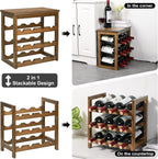 VASMIA Wine Rack Freestanding Floor, 6-Tier Display Wine Storage Shelves with Table Top, 24-Botttle Bamboo Wine Rack Shelf for Kitchen Bar Dining Room Living Room, Walnut