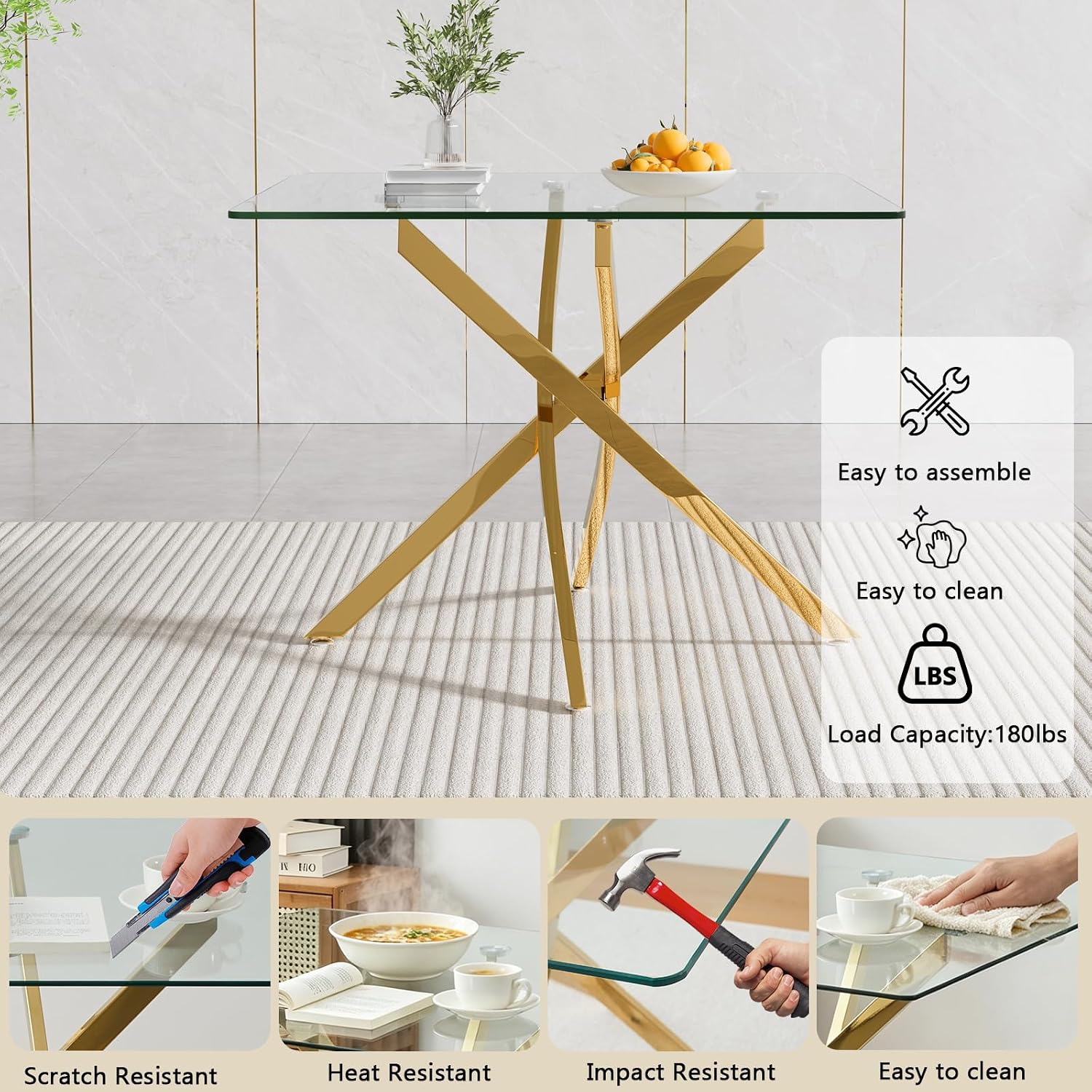 HomVent 3 Piece Square Glass Dining Table Set, Square Glass Kitchen Table Set for 2 with 2 PU Upholstered Dining Chairs for Kitchen Dining Room