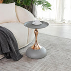 Modern Pedestal Small Round Side Table, Metal Coffee End Table, Bedside Sofa Decorative Accent Table for Small Space, Living Room, Bedroom, Cafes, Office, Corners (Pedestal B, Gray)