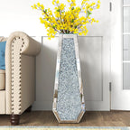 30" Tall Crushed Diamond Floor Vase, Silver Large Vases for Decor Living Room, Crystal Mirrored Home Decor Vases for Dried Flower