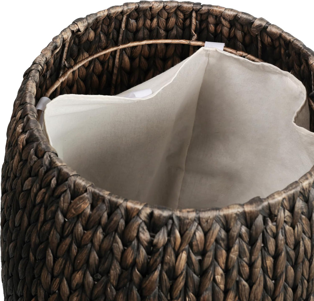 happimess SSL1001C Colt 21.06" Coastal Bohemian Handwoven Hyacinth Barrel Wicker Storage Basket with Lid End Table, Side Table for Decoration in Bathroom, Bedroom, Living Room, Black