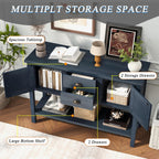 46'' Solid Wood Console Table Sideboard with 2 Drawers and Cabinets and Bottom Shelf, Retro Style Storage Dining Buffet Server Cabinet, for Living Room Kitchen Dining Room (Navy Blue-01)