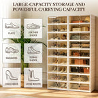 Foldable Shoe Rack Set of 2, 9 Tier Collapsible Shoe Rack with Magnetic Doors, Large Capacity Clear Display Cabinet with Wheels for 18 Pairs, Apartment Entryway