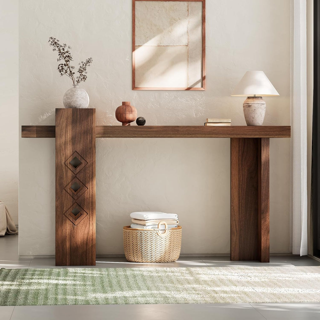 S.E.C.D Modern Console Table for Entryway, 63-Inch Floating Visual Entrance Sofa Table, Wood Hall Table for Living Room, Foyer, Hallway, Walnut