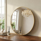 36 Inch Gold Round Bathroom Wall Mirror, Round Mirrors for Wall Decor, Circle Mirror for with HD Shatter-Proof Glass for Entryway, Living Room, Bedroom, Dressing Room, Home Decor