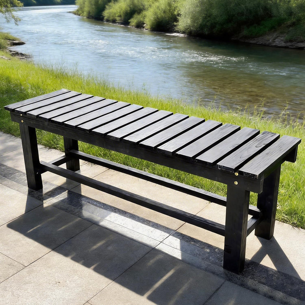 Outdoor Garden Bench, Solid Wood Patio Park Bench All-Weather 2-Person Seat Backless Bench, Anti-Corrosion Anti-Rust Garden Benches for Deck, Porch, Poolside, Yard & Balcony (Black, 35.5 in)