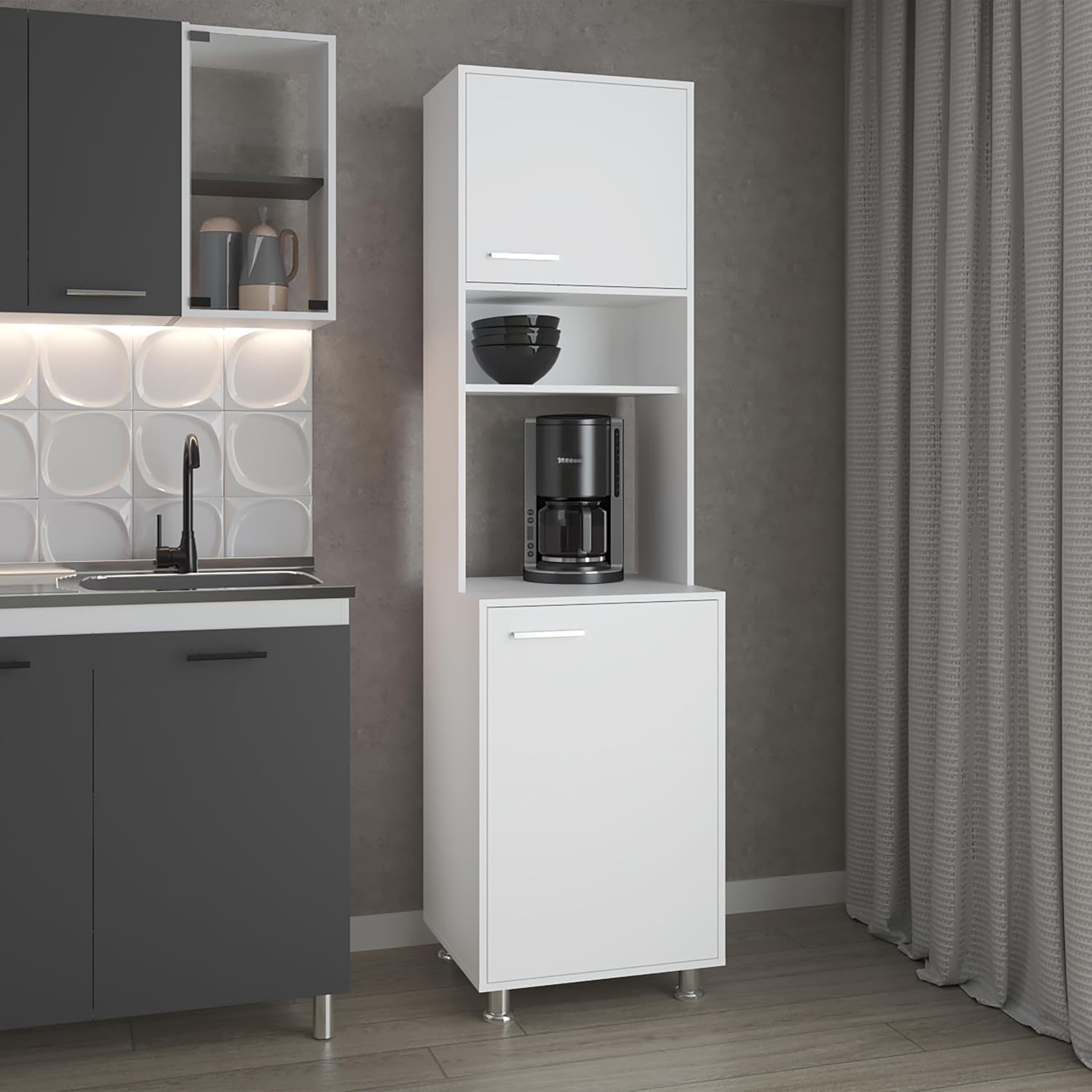 21.4" D*19.7" W*78.7" H Freestanding Kitchen Pantry with 3 Shelves, 2 Single Doors, Rectangular Storage Cabinet, Modern Minimalist, for Living Room, Dining Room, White