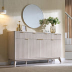 T4TREAM Large Buffet Sideboard Cabinet with Storages, 60" Fluted Modern Buffet Table Coffee Bar Wine Bar Storage Cabinet with 3 Drawers & 4 Doors for Dining Room, Living Room, Hallway(White Alder)