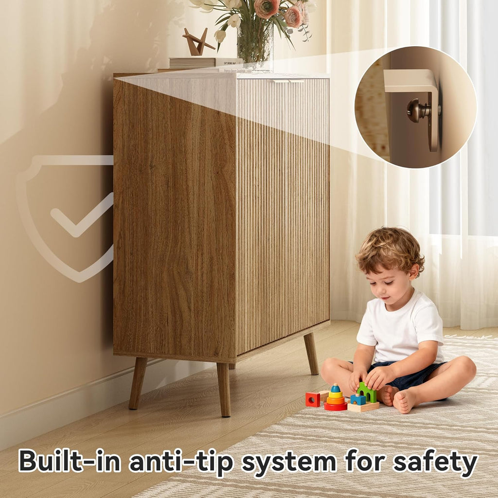 Fluted Shoe Cabinet with Doors, 5-Tier Shoe Storage Cabinet with Adjustable Shelves, Wooden Freestanding Shoe Organizer Shoe Cabinet for Entryway,Hallway,Living Room, Natural Oak