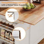 VINGLI Fluted Kitchen Island Cart on Wheels with Storage, Folding Rolling Kitchen Island with Drawers, Small Portable Island Table with Extendable Rubber Wood Top, White