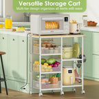 Rolling Kitchen Storage Microwave Cart & Kitchen Island on Wheels, Adjustable Shelf, Lockable Wheels, 27.75" L × 15.35" W, Bakers Rack Microwave Stand with Tilt-Out Baskets, Kitchen, Coffee Bar, White