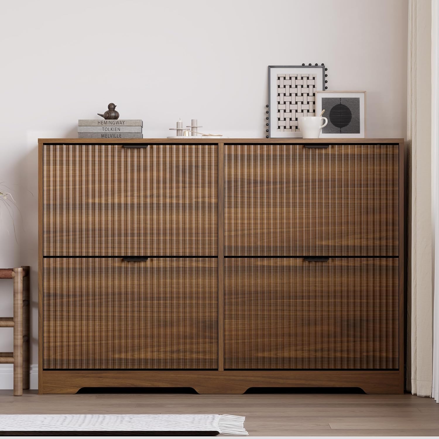 BORNOON Large Shoe Cabinet for Entryway, Shoe Rack Cabinet with 4 Flip Drawer and Adjustable Shelves for Small Apartment, Foyer