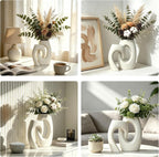 Ceramic Vase Set of 2 by DecoVlog, White Hollow Living Room Decor Vase, Minimalist Decorative Modern Boho Vase for Table Centerpiece Wedding Dining Living Room Office House Decoration