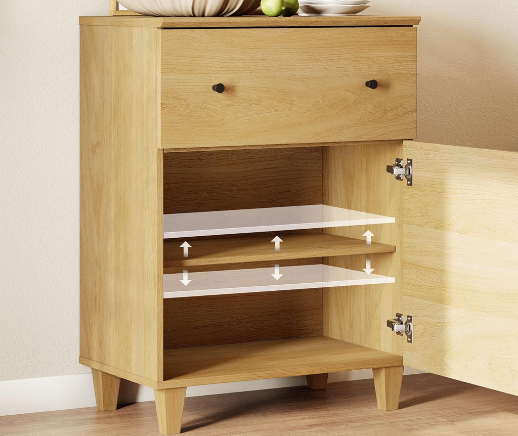 WAMPAT Large Sideboard Buffet Cabinets with Drawers and Doors for Dining Room, 94.4" Wide 4-in-1 Modern Oak Wood Credenza Console Tables with Adjustable Storage Shelves for Kitchen, Living Room