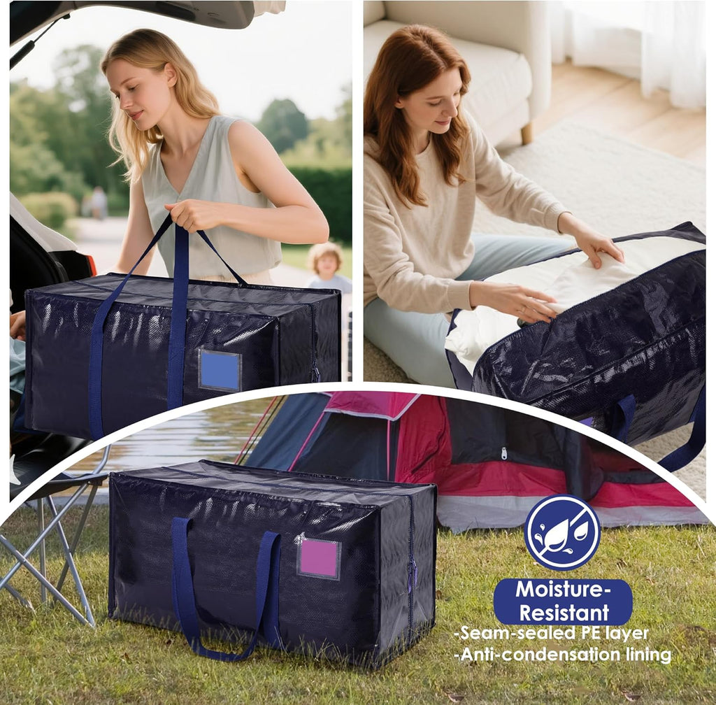 6 Pack Moving Bags Heavy Duty 210GSM with Full-Open Side Zipper, 93L 220lbs Waterproof Foldable Storage Totes for College Dorm Move-In, Moving Boxes Alternative & Home Organization, Blue