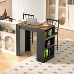 VECELO Small Bar Table and Chairs Tall Kitchen Breakfast Nook with Stools/Dining Set for 2, Storage Shelves, Space-Saving, Retro