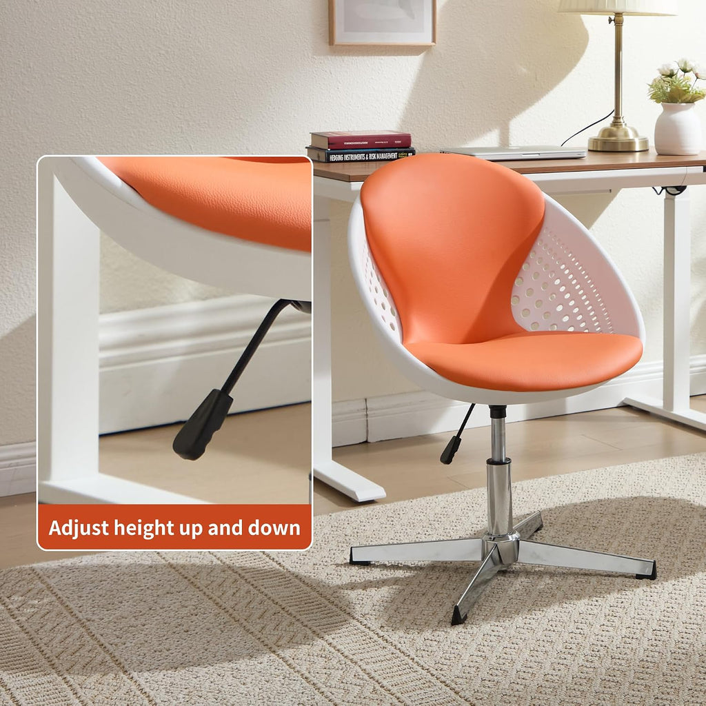 VipDesk Swivel Accent Office Chairs Set of 2, Modern Soft Foam Lounge Chair with Egg Back, Comfy Adjustable Chair for Living Room Bedroom Reading Room Office, Chrome Base - Orange