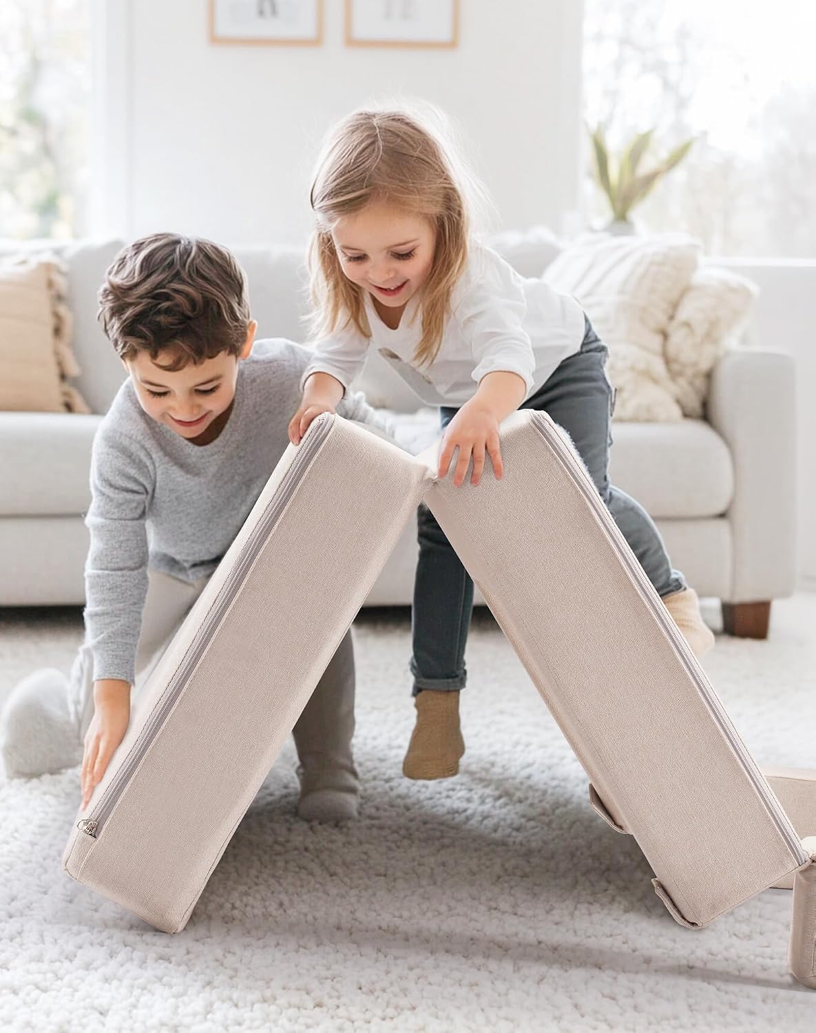 ROBUD Kids Couch, Beige Modular Kids Play Couch, DIY-Style & Washable Toddler Sofa for Playroom, Bedroom, Nursery, WG411