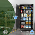 71" H×34" W×18" D Metal Garage Storage Cabinet with Wheels & Pegboard, Lockable Metal Storage Cabinets with 2 Doors&5 Adjustable Shelves for Garage&Home,Assembly Required,Black