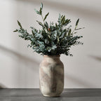 SIDUCAL Rustic Ceramic Farmhouse Flower Large Vase, Whitewashed Terra Cotta Vase, Pottery Decorative Flower for Home Decor, Table, Living Room Decoration, Shelf Decor, Mantel, 9.5 Inch, Terra