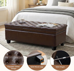 50" Faux Leather Storage Ottoman Bench, Rectangular End of Storage Bench, Upholstered Large Tufted Ottoman with Storage for Living Room, Bedroom, Entryway,Dark Brown