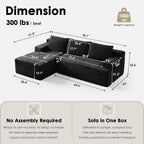 Modular Sectional Sofa Couches, 96" L-Shaped Cloud Boneless Couch with Left Chaise Lounge & Side Pockets for Living Room | No Assembly Required | Corduroy Fabric, Black