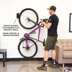 FEEDBACK SPORTS | Velo Hinge 2.0 (Single) Pivoting Swivel Bike Wall Mount | Vertical Bicycle Hanger | Garage Fold Away Bike Hook | Road, Gravel, Mountain Bike Compatible