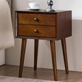 KEIKI Mid Century Modern Night Stand, Space Saving Nigtstand with 2 Big Drawers, Bedroom Bedside Coffee Table for Drink, Sofa Bed Side Desk Tables for Apartment Living Room, Easy Assembly, Walnut