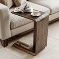C-Shaped Solid Wood End Table, Wooden Narrow Sofa Side Table for Couch, Living Room, Bedroom, Small Space, Easy Assembly (1 Pcs, Dark Brown)