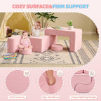 JOYMOR Modular Kids Play Couch, 6PCS Convertible Corduroy Foam Sofa Set, DIY Building Fort for Toddlers, Soft Kids Furniture for Playroom, Bedroom, Gift for Boys & Girls, Pink | Soft Sponge