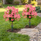 Outdoor Artificial Simulated Trees 2-Piece Set, UV-Resistant Simulated Boxwood Fake Shrubs with Ground Stakes for Outdoor Porch & Garden Decoration (Pink)