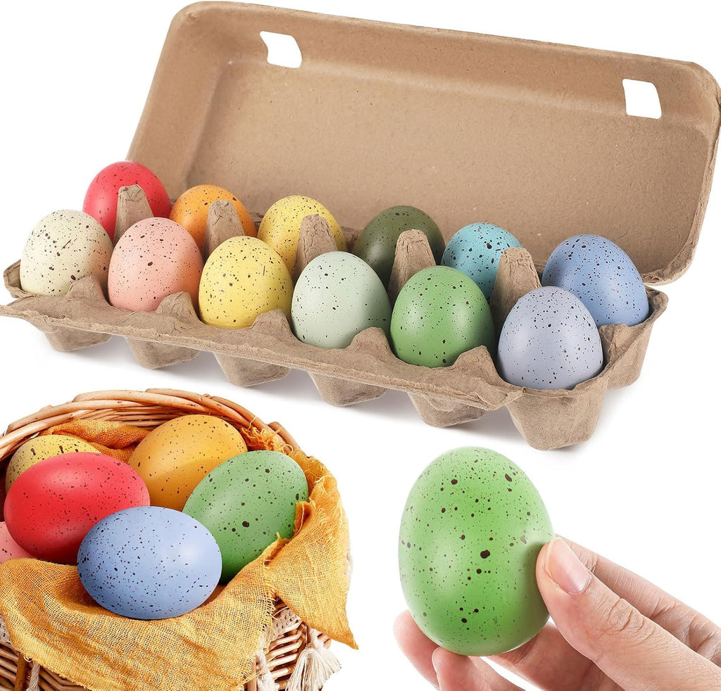 MiniInflat 12 Pcs Foam Speckled Easter Eggs 2.4 Inch Colorful Fake Pastel Eggs Bowl with Carton and Vase Filler for DIY Spring Party Home Table Easter Mantel Decor (Multicolor)